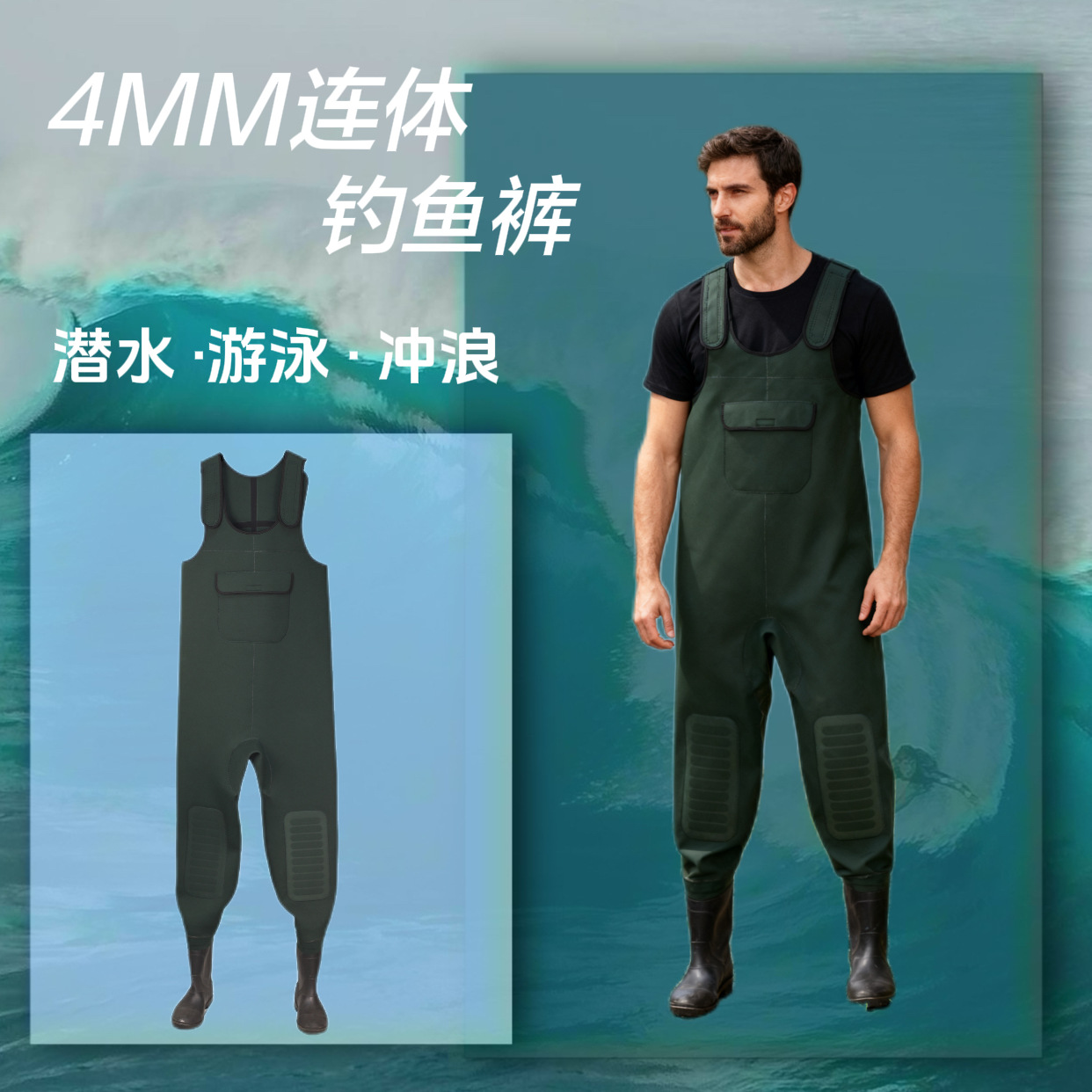 One-Piece Wading Pants 4mm Manufacturers Can Customize Sea Fishing Waterproof One-Piece Wading Pants for Fishing, Catching Fish, Creek Fishing and Hunting