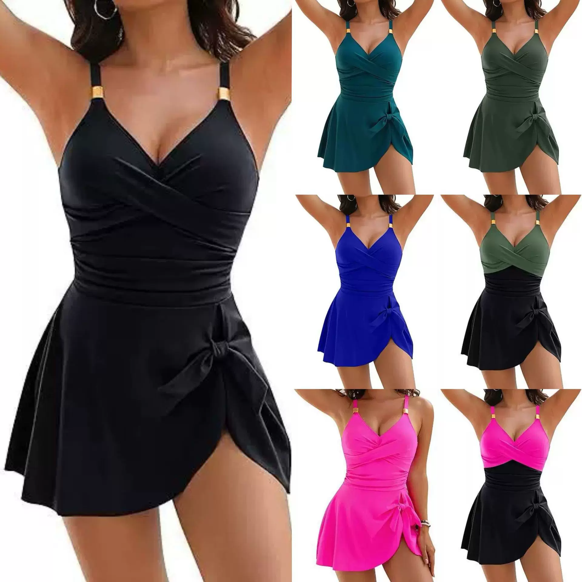 欧美跨境连体泳衣女紧身显瘦交叉露背性感亚马逊外贸多色现货泳装