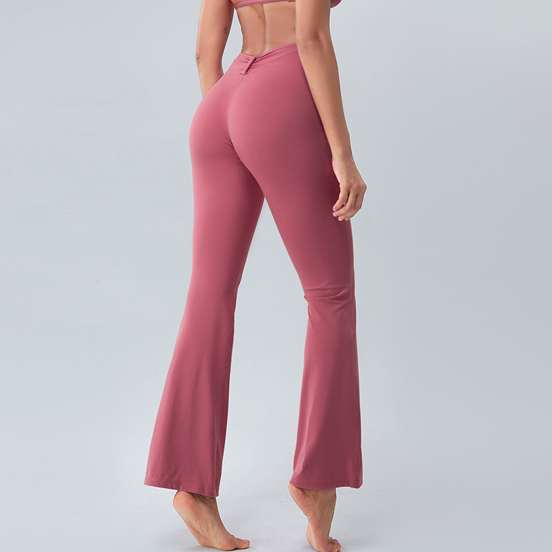 Otoño nuevo nude plisado pantalones de yoga de las mujeres adelgazamiento casual pierna ancha pantalones acampanados al aire libre corriendo hip lifting fitness Pantalones