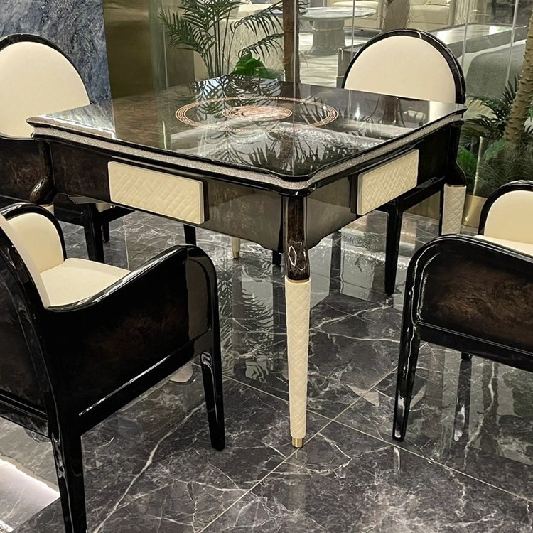 Máquina de mahjong automática para el hogar de lujo ligero, villa de lujo ligero italiano, mesa de comedor de madera maciza, juego de cartas, mesa de mahjong de doble uso