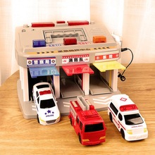 消防车紧急指挥中心儿童玩具车消防救护电动立体轨道停车场礼物