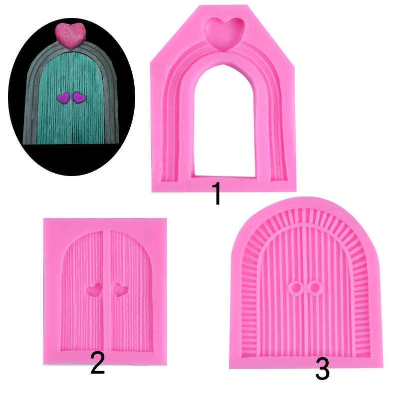 Cuento de hadas de dibujos animados puerta de madera decoración de la torta molde fondant amor ventana chocolate molde de silicona líquida
