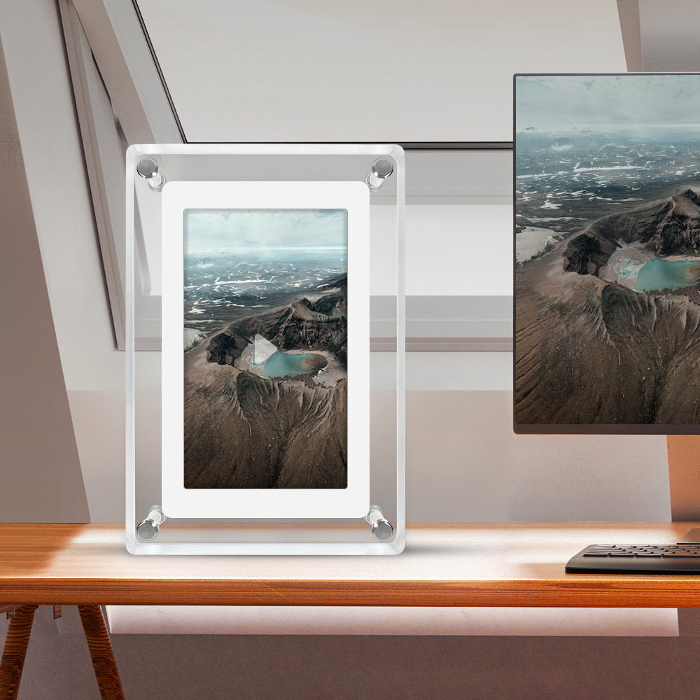 Marco de fotos digital transparente de 7 pulgadas Álbum electrónico Imagen Reproductor de video Adornos de escritorio creativos