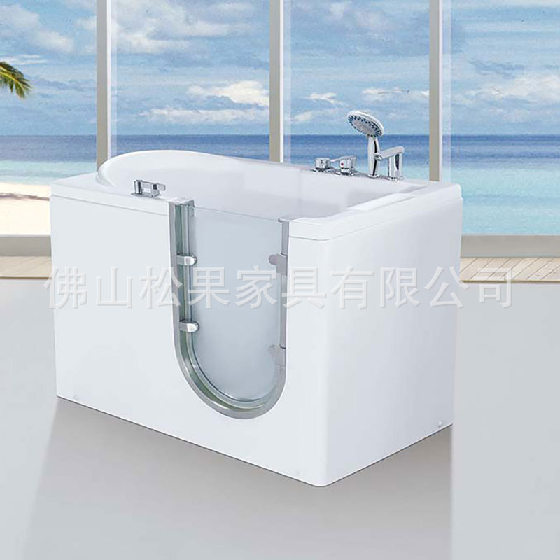 Open door bathtub accessible walk-in side-opening glass door with non-slip sit-in bubble type surf massage bathtub for the elderly