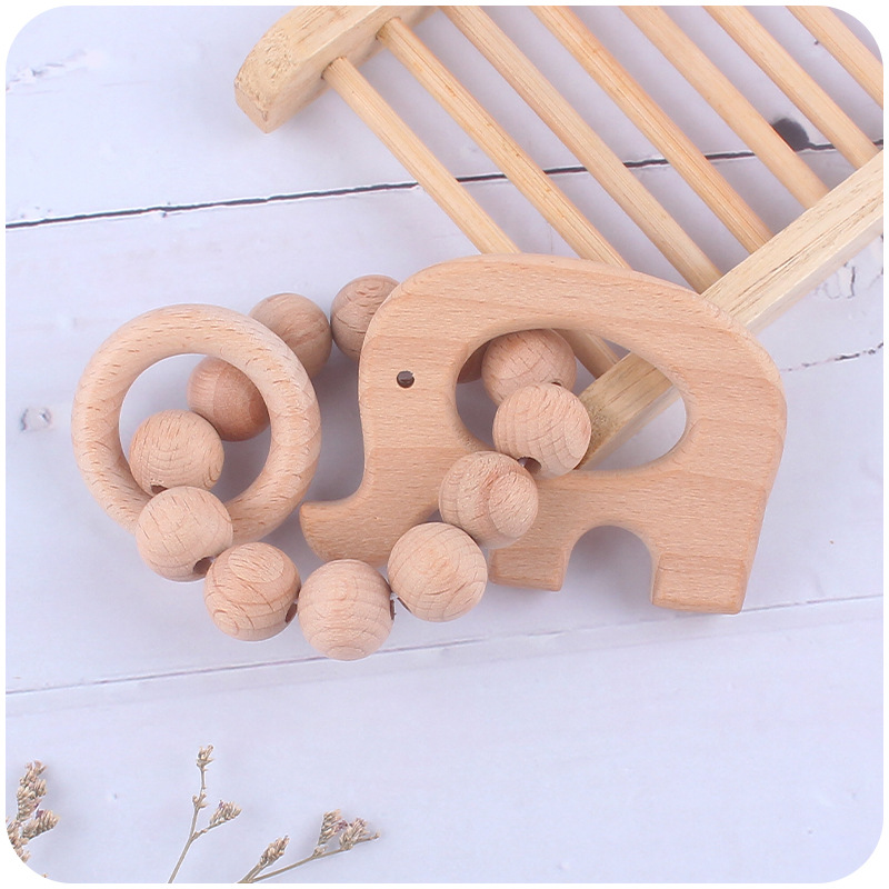 Nuevo bebé suministros de dibujos animados animal pájaro elefante teether juguete calmante bebé haya pulsera molar