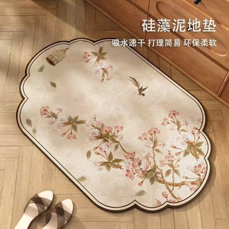 New Chinese Style Bathroom Floor Mat Diatom Mud Absorbent Non-Slip Mat Zen Green Carpet Bathroom Toilet Door Mat