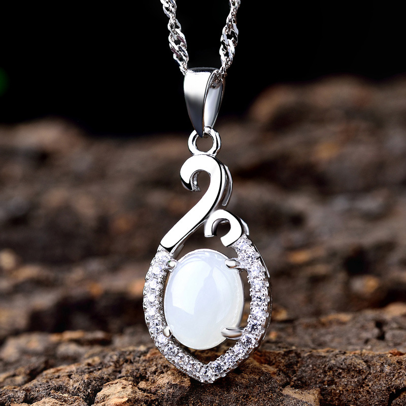 Hetian Jade collar de plata esterlina luz lujo nicho diseño sentido Jade colgante cadena clavícula regalo del Día DE LA Madre PARA LA Madre
