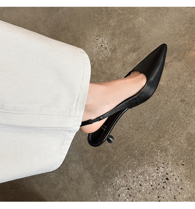 Sandal cao gót nữ mũi nhọn quai hậu dây khóa, gót nhọn 9 cm — đen chi tiết 14
