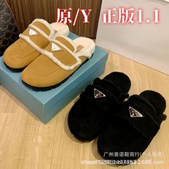 P家2024年秋冬タイプの包頭毛半スリッパ女性の厚い底が高くなった女性はミュラー靴を履いて保温スリッパを着た