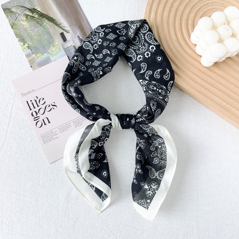 ¡Deja tu propio dinero! Mezcla de algodón puro de seda Los bloggers coreanos recomiendan ins Pañuelo de seda de flores de anacardo literario retro Pañuelo cuadrado pequeño