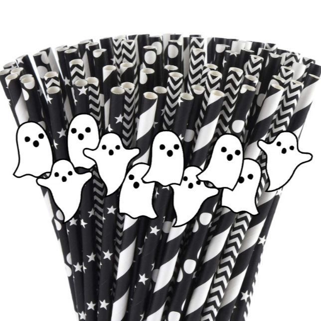 Punto transfronterizo al por mayor creativo pajita de papel de Halloween decoración pajita fantasma mesa de postre vestido botella de pudín plug-in