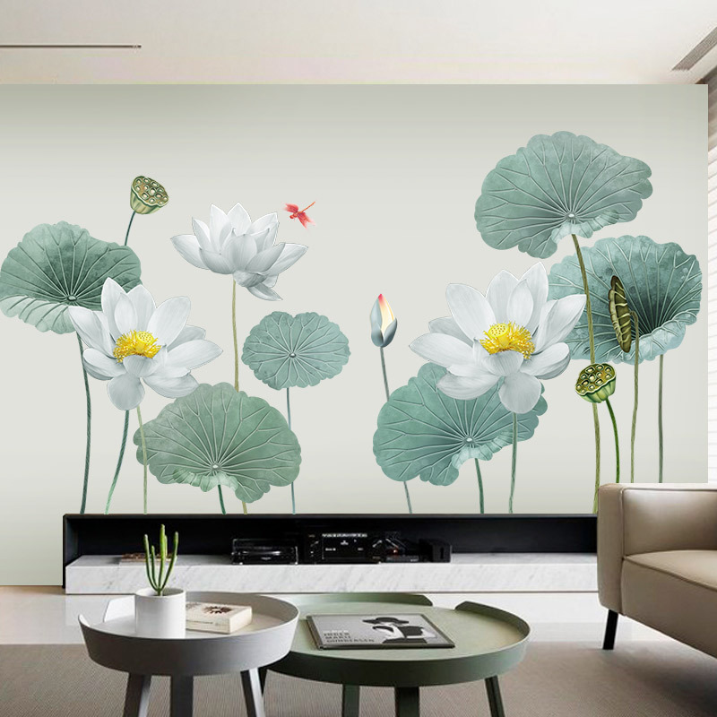 GS9719中国风荷花墙贴画自粘卧室装饰品客厅沙发电视背景墙壁贴纸