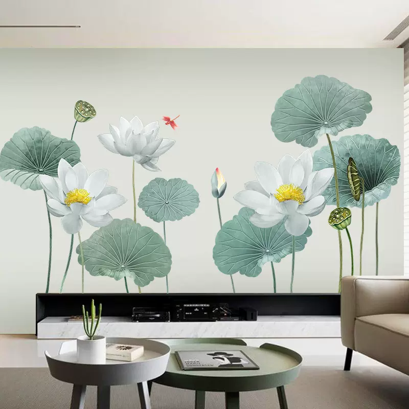 GS9719中国风荷花墙贴画自粘卧室装饰品客厅沙发电视背景墙壁贴纸