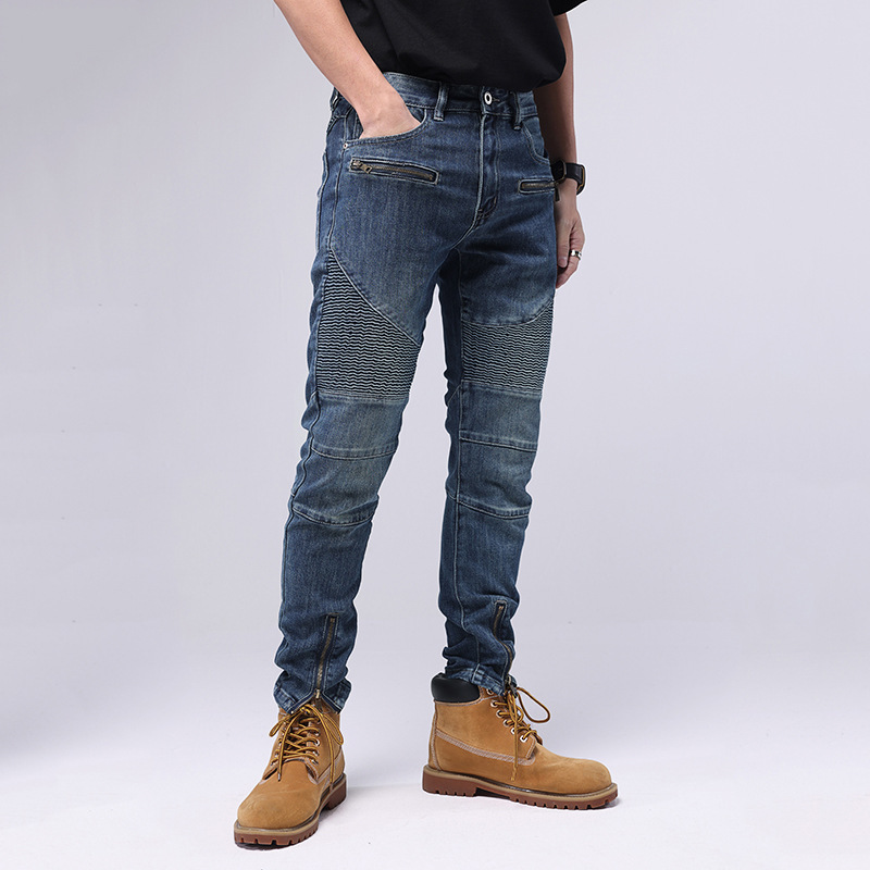 Jeans patchwork lunghi e skinny per pantaloni casual elasticizzati con piedi piccoli da uomo per pantaloni da moto da uomo_voghion.com