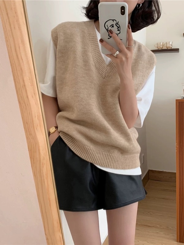 25秋冬新款女羊毛衫马甲背心针织衫V领宽松叠穿外搭上衣百搭背心|undefined