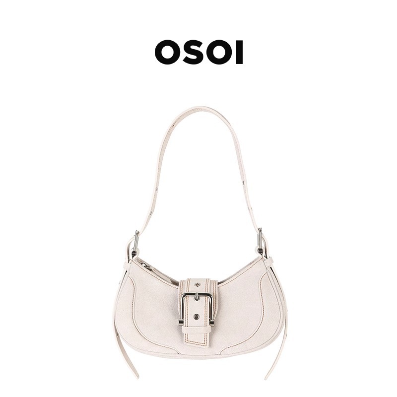 OSOI Women's Cowhide Underarm 2024 New Light Luxury Single Shoulder Diagonal Straddle Solid Color Motorcycle Bag_voghion.com