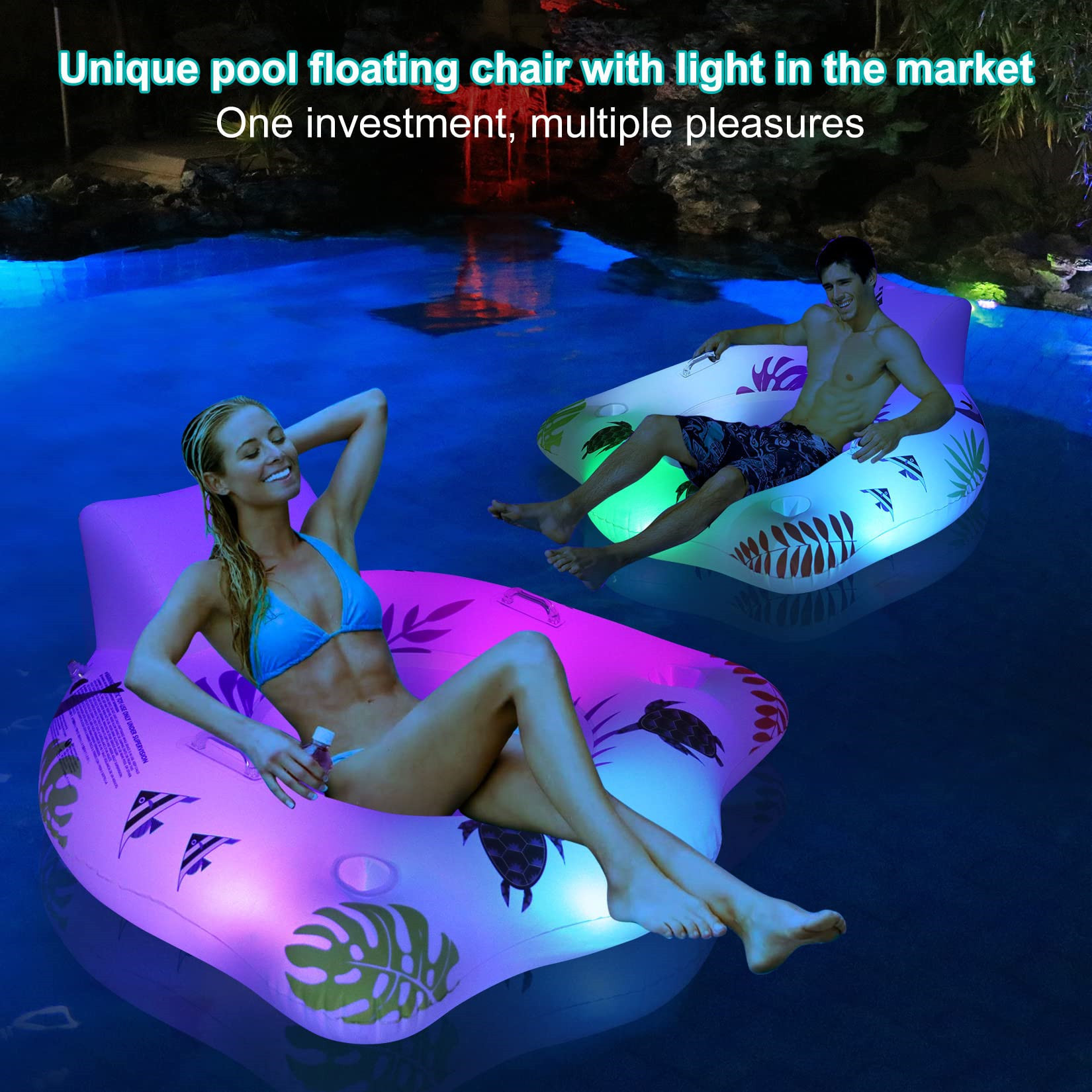 Cross-border U-shaped recliner with flashing lights, adult floating water raft with light, seat ring, pool party inflatable water bed
