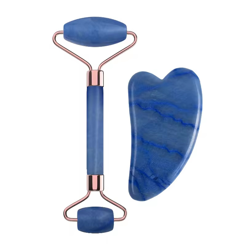 Grenzüberschreitender Lagerbestand Blauer Dongling-Jade-Roller Gua Sha Board Manueller Kugelmassagegerät Gesichts-Meridian-Massagegerät