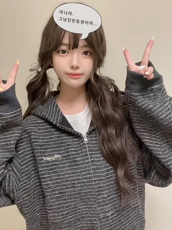 2025秋季新款条纹连帽拉链外套百搭小众休闲宽松休闲美式开衫卫衣|undefined