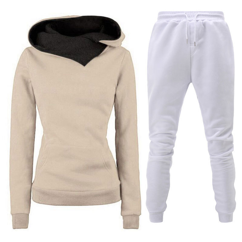 En stock 23 Otoño e Invierno Nuevo traje de ropa deportiva con Capucha forrada de lana para mujer bolso cálido suéter pantalones ropa de mujer al por mayor