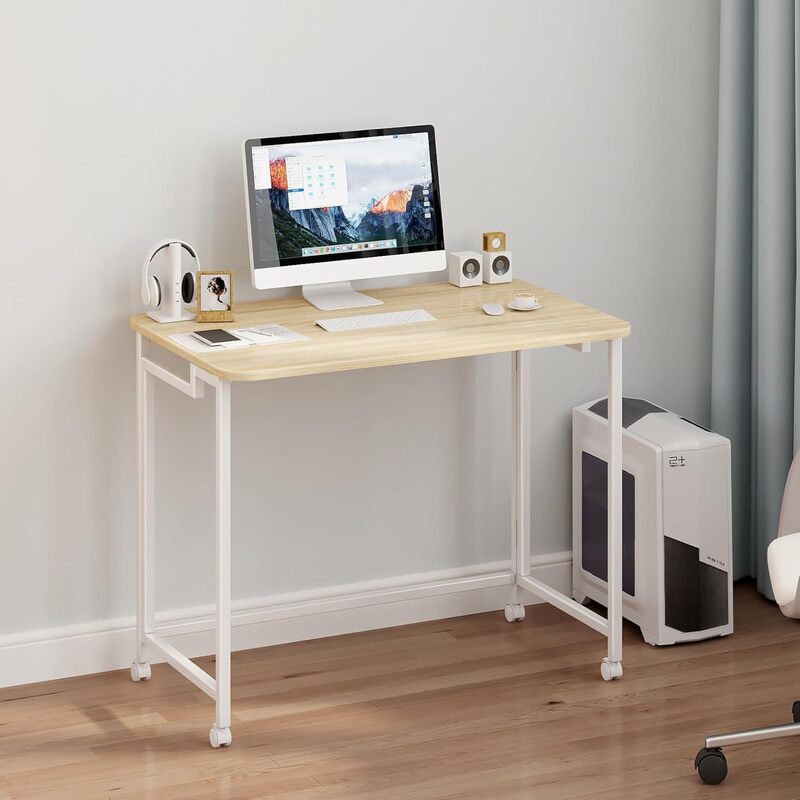 Computer Desk for Bedroom, Home Use, Student Writing Desk, Rectangular Office Desk, Simple Small Table with Storage Rack for Rental Housing
