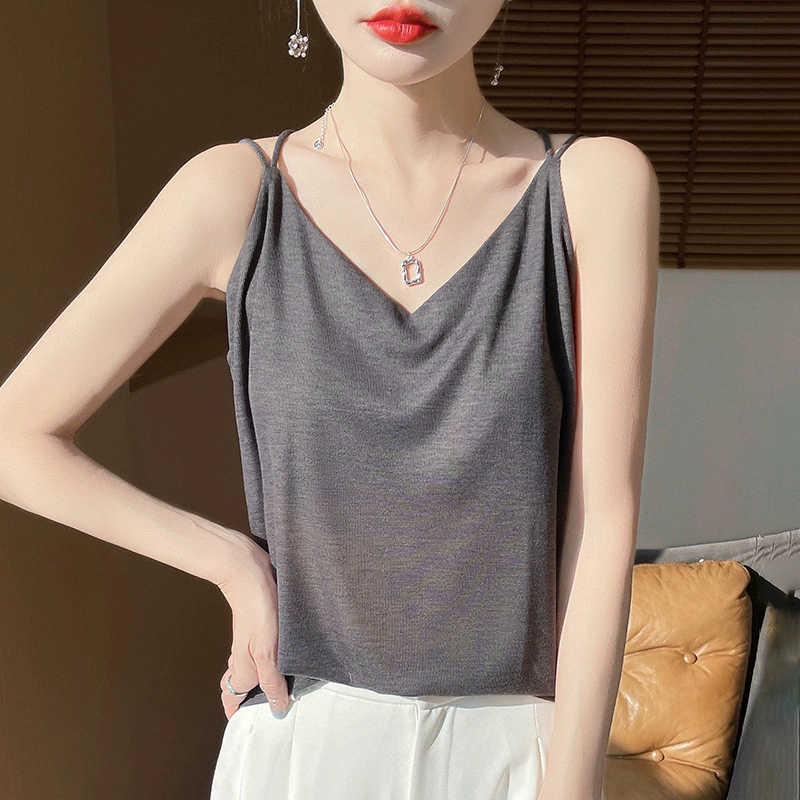 Новая весна и лето 2025 года трикотажный ремень камзол жилет на спине скрещенный сплошной цвет без рукавов костюм внутри топ