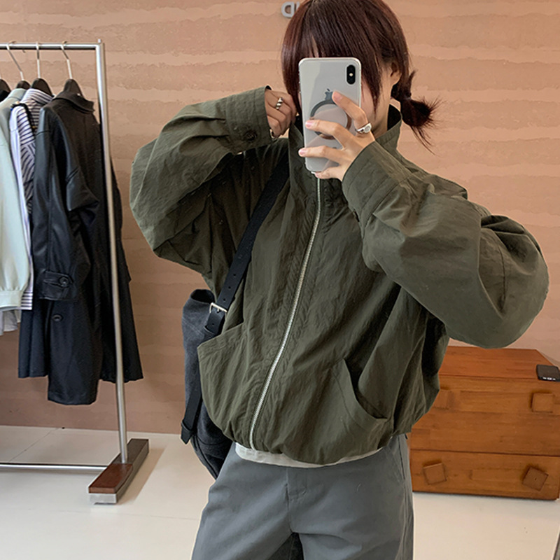 South Korea's Dongdaemun 2026 Spring New Style Retro High-End Casual Slim-Fit Lapel Zipper Jacket Windbreaker for Women