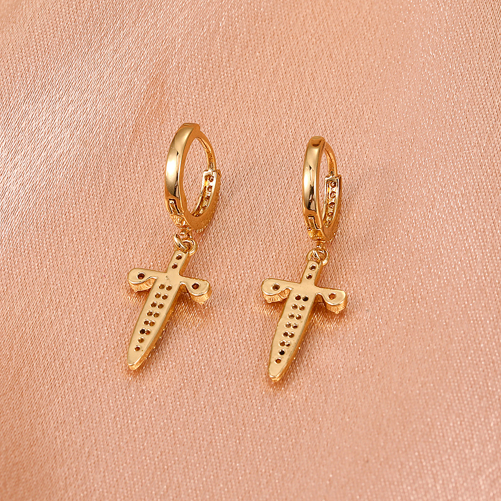 Retro Copper Inlaid Zircon Cross Earrings Wholesale Nihaojewelry display picture 6