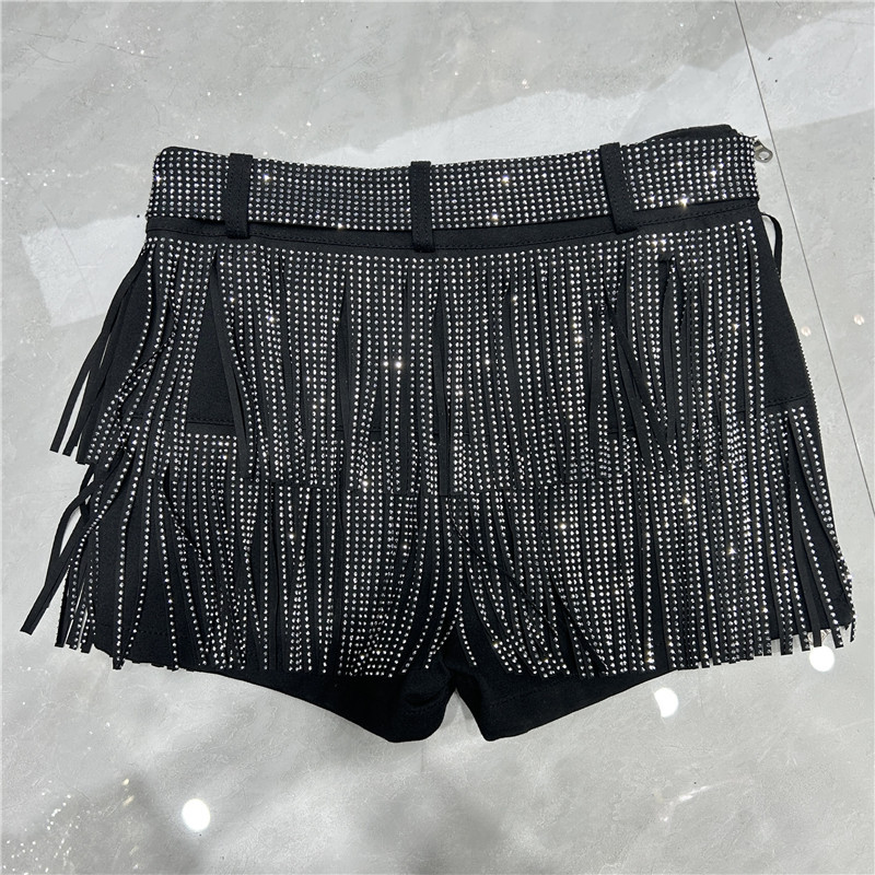 Shorts con Pedrería y Flecos Ligeramente Elástico para Verano