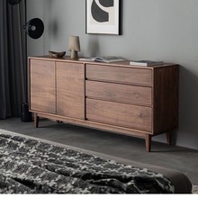 北美北欧黑胡桃色实木三斗简约日式客厅玄关卧室储物收纳餐边