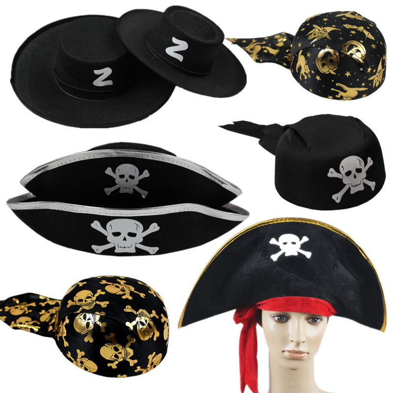 Halloween Ghost Festival Dress up Pirates of the Caribbean Costume Hat Captain Hat Pumpkin Pirate Hat Zorro Hat