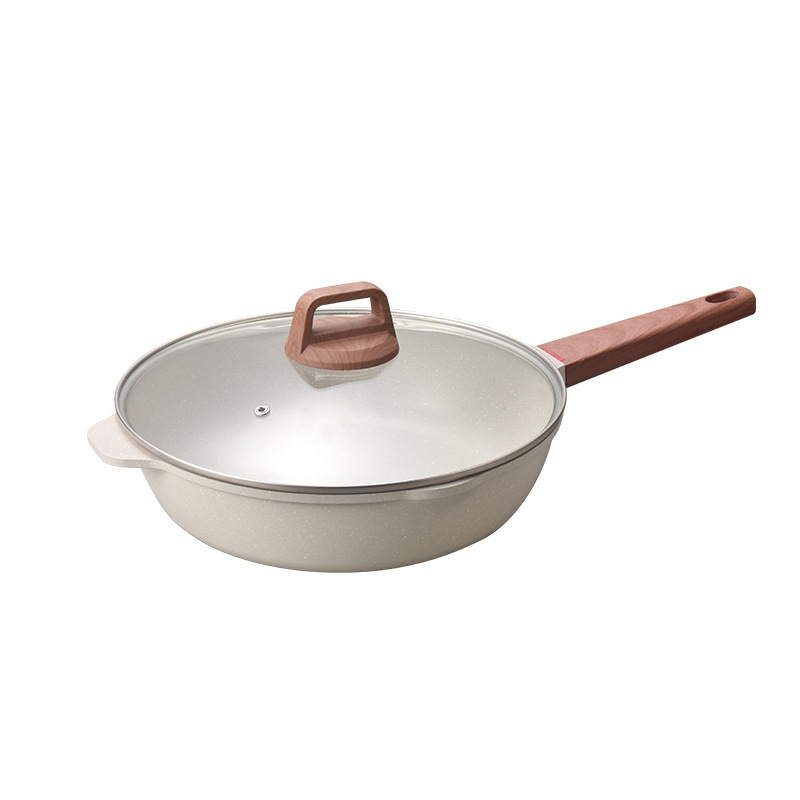 Sartén Shuaidebao para cocina doméstica, imitación de sartén de fundición a presión con fondo plano, apta para cocinas de inducción, sartén antiadherente con revestimiento de mármol.