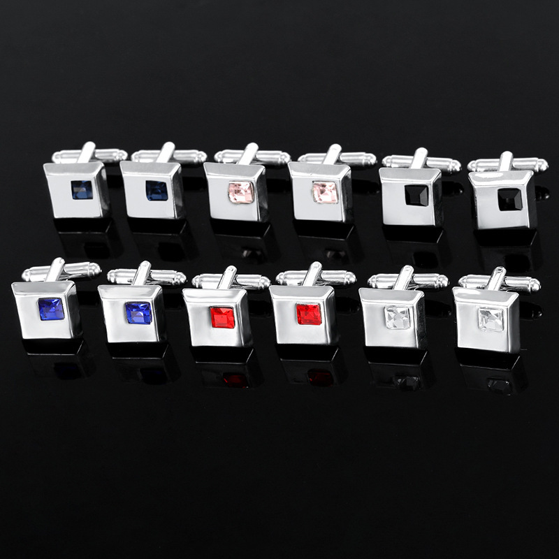 vendita calda moda multicolore lega di metallo uomo stile francese personalizzato gemelli con diamanti accessori_voghion.com