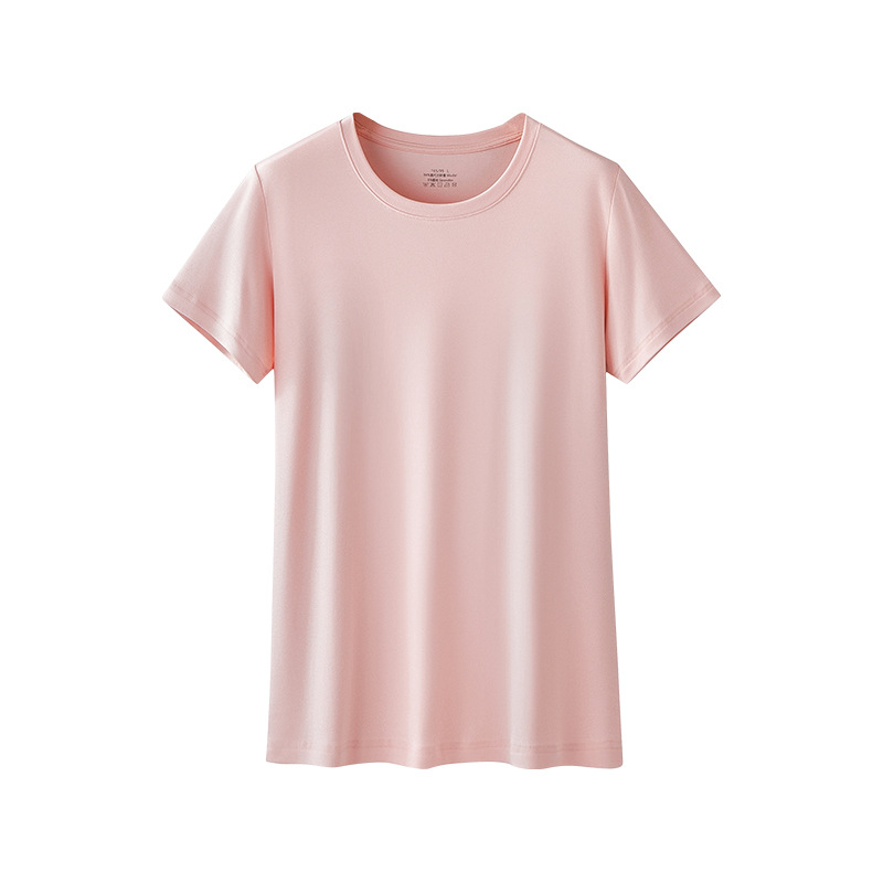 Nueva modal primavera y el verano de las mujeres base de manga corta de color sólido cuello redondo puede salir de punto de camisa de fondo fino agradable a la piel