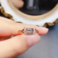 Новый натуральный черный солнечный камень кольцо S925 Серебряный инкрустированный основной камень 5*7 мм