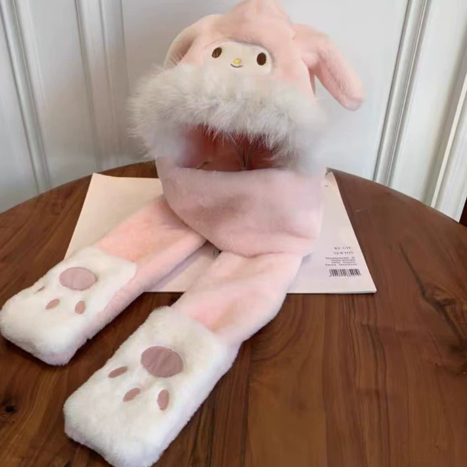 Children's cartoon scarf, hat, keep warm cute set with hood, gloves, 3 piece set