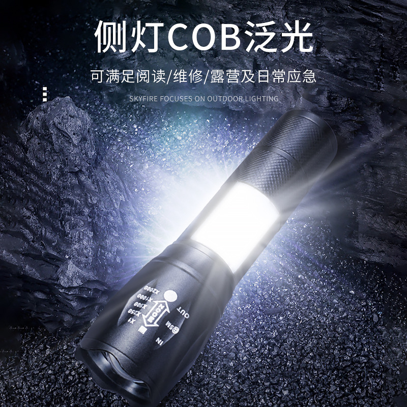 Cruz-frontera T6 aleación de aluminio linterna recargable luz fuerte enfoque telescópico regalo al aire libre linterna de iluminación de emergencia