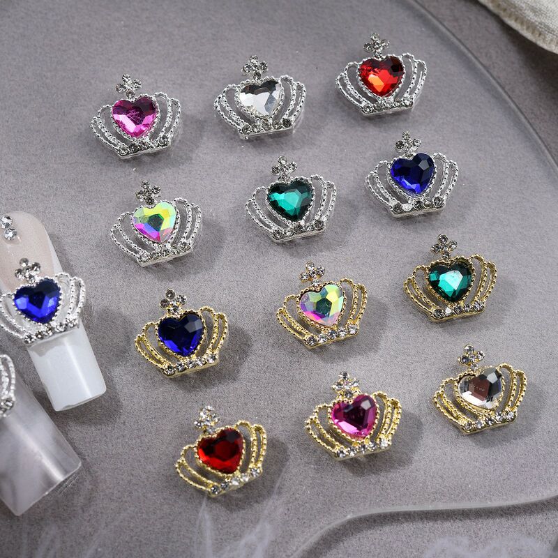 Cross-border hot-selling alloy Crown nail jewelry light luxury charm Diamond-embedded love metal nail decoration wholesale