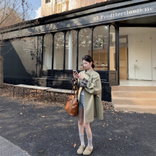 实拍~2025女式高级感撞色风衣外套廓形显瘦宽松英伦风大衣女