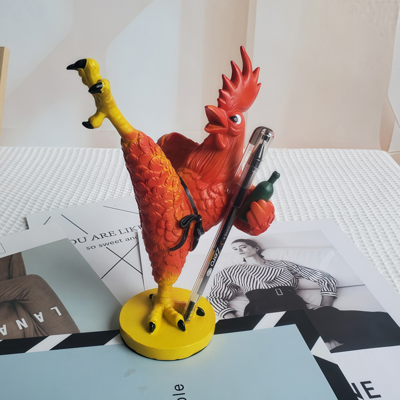 クロスボーダーネット有名人酔ったカンフーチキンペンホルダー装飾品クリエイティブメガネホルダージュエリー収納樹脂テコンドービッグルースター|undefined
