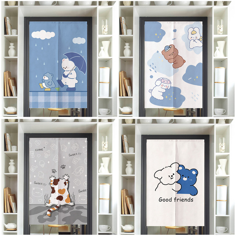 Cute cartoon cat door curtain bedroom hallway hanging curtain warehouse storage partition curtain household punch-free fabric half curtain