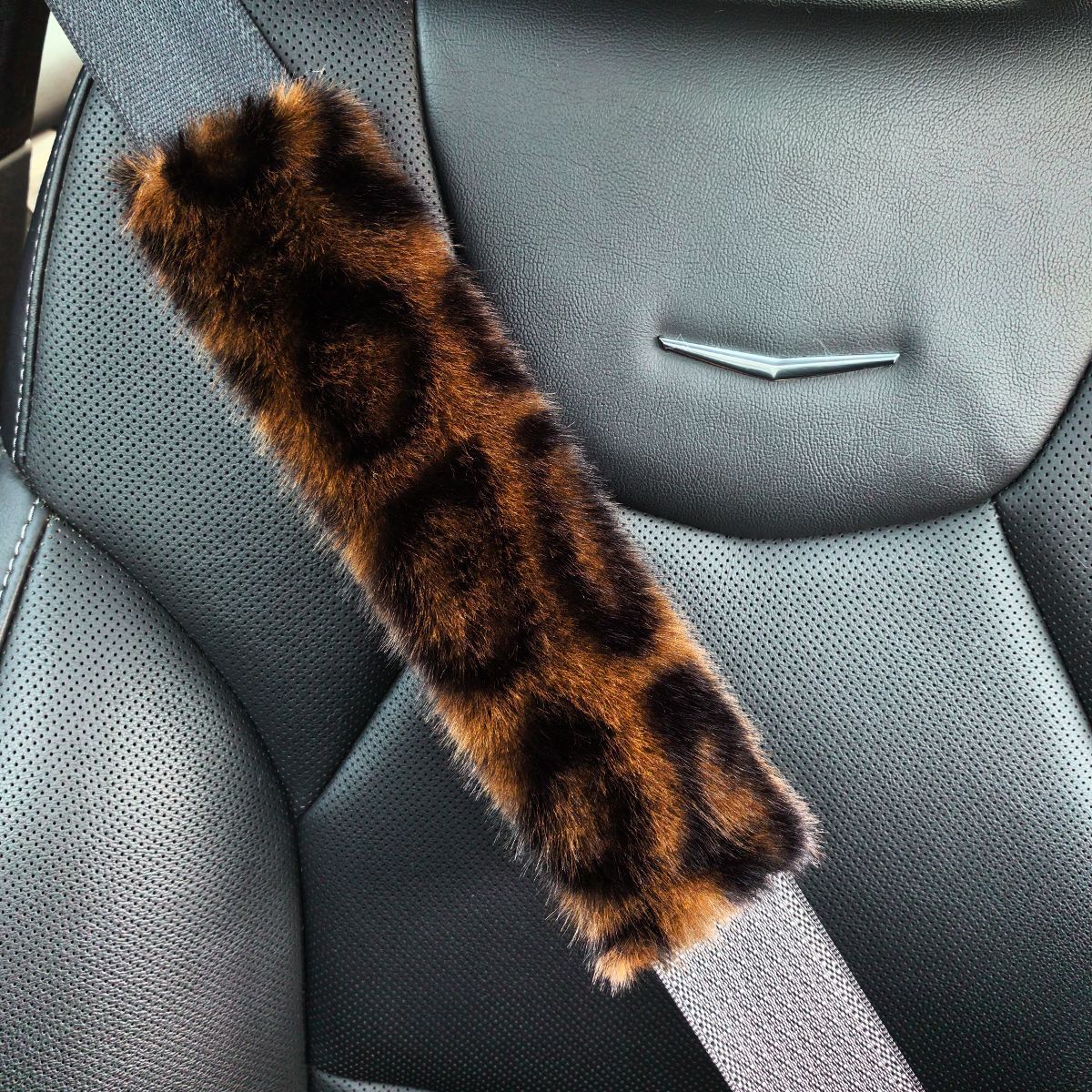 Large Leopard Print Long Fur Car Seatbelt Shoulder Pad Dropshipping