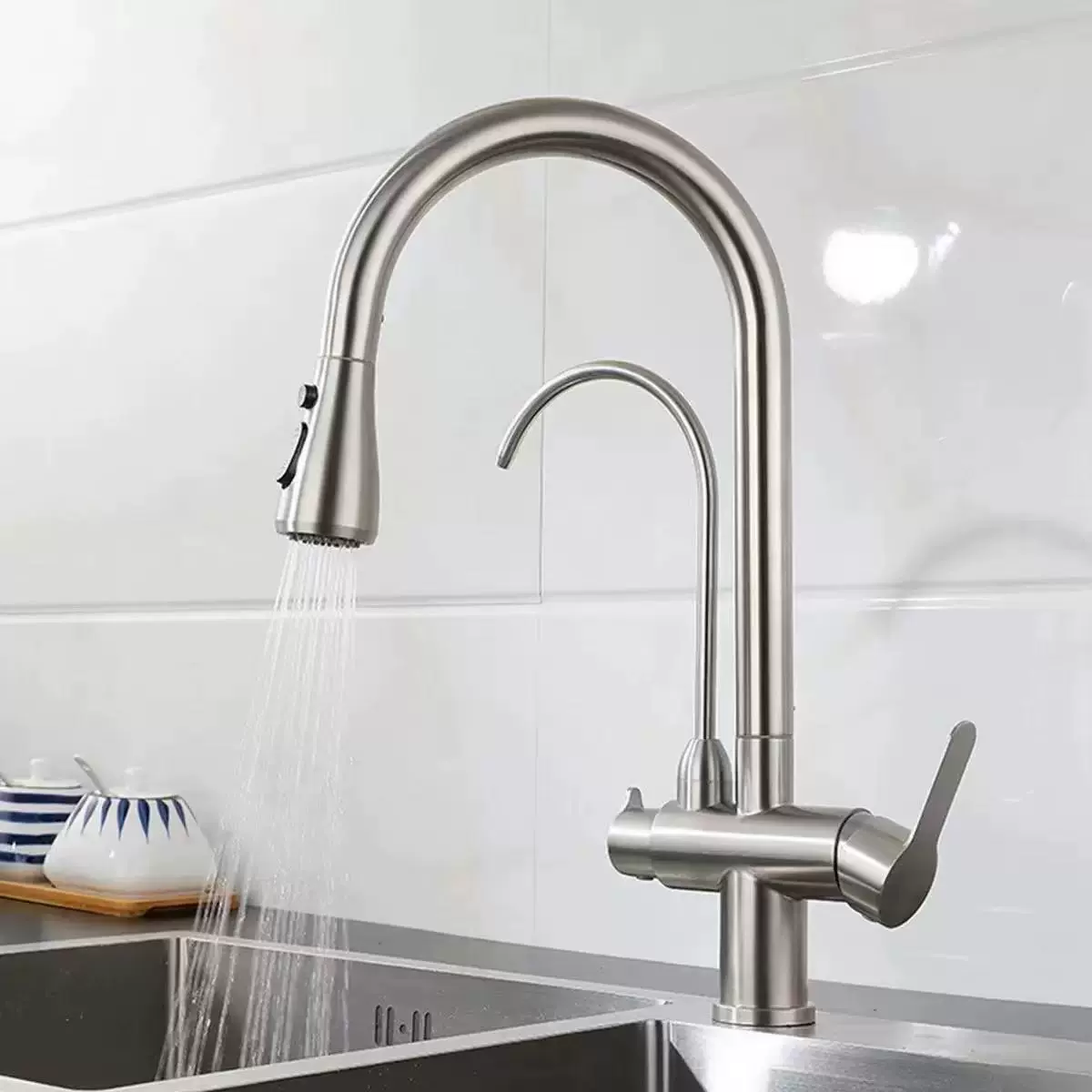 ᷂多功能洗菜盆冷热水龙头不锈钢厨房抽拉龙头纯净水龙头