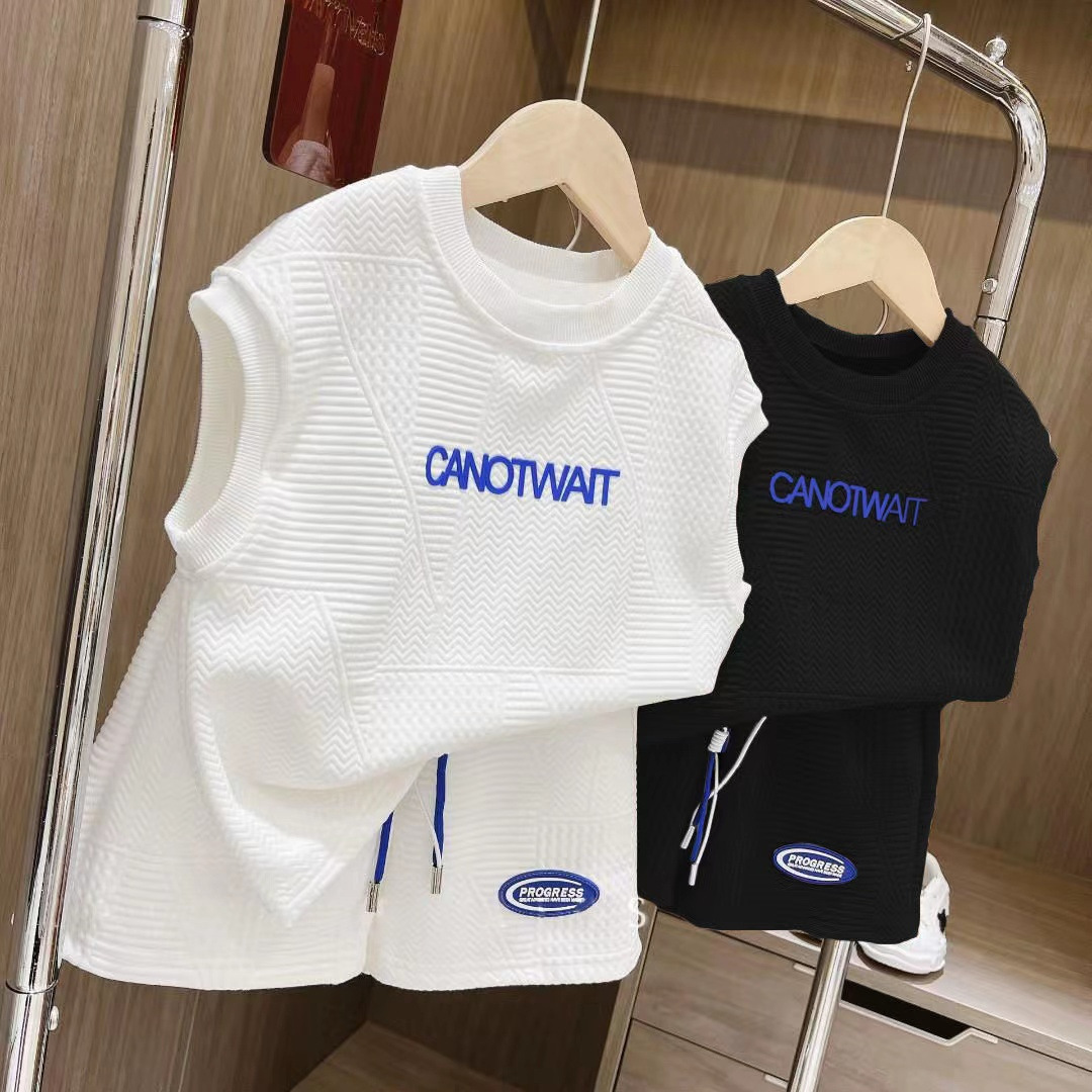 Ropa para niños traje de chaleco para niños y niñas 2024 Verano nuevos deportes medianos y grandes pantalones cortos para niños sueltos de dos piezas moda casual