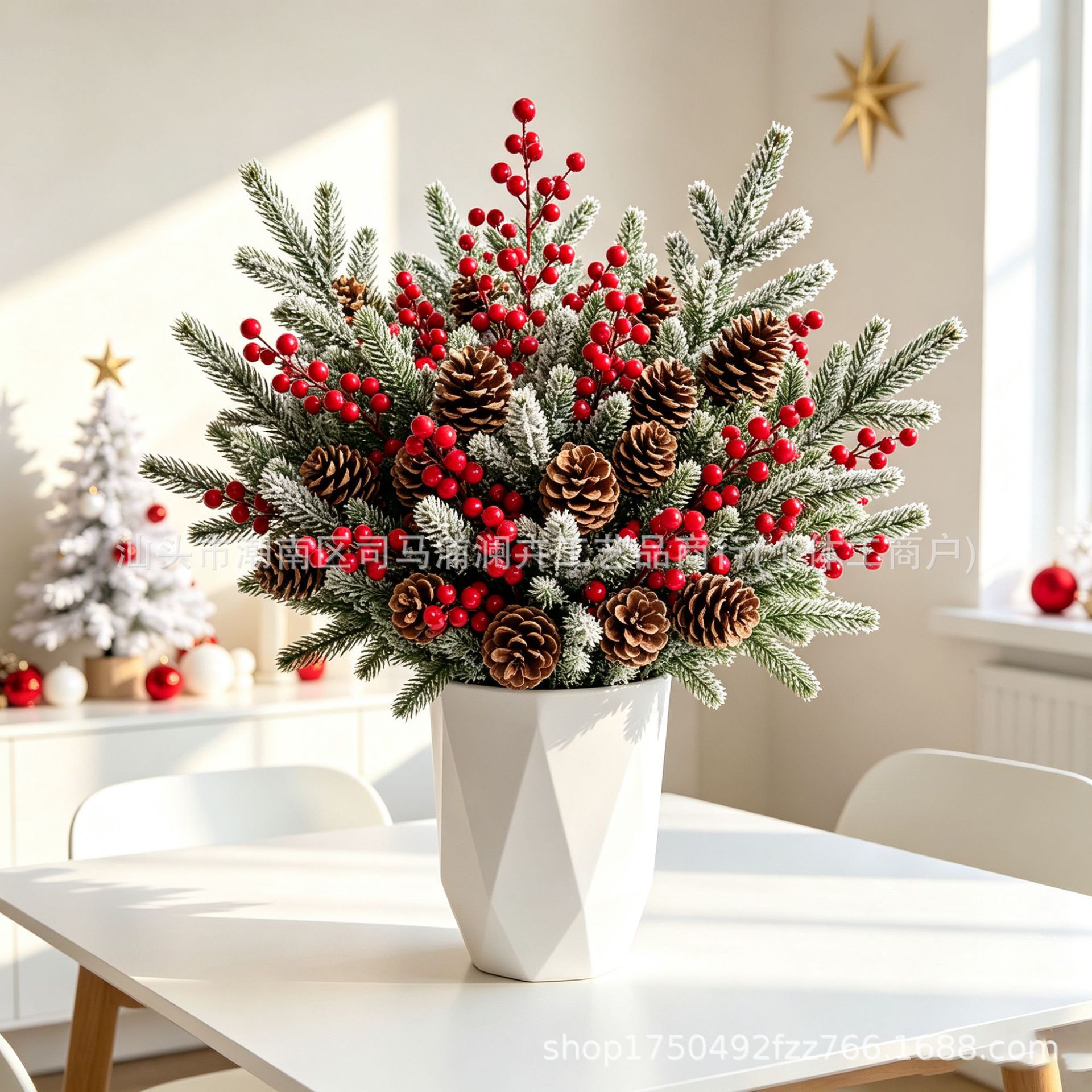 Amazon cross-border artificial green plants, pine cones, snowflakes, pine needles, Christmas home decoration ornaments