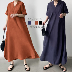 日韓夏の新作ワンピース日本系レトロ気質通勤ゆったり半袖a字スカート女性