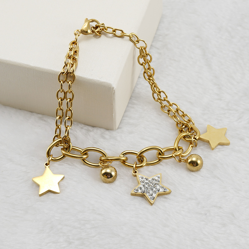 Star Pattern Women'S Gender Fashion Star 304 Stainless Steel 18K Gold Plated Rhinestones Stainless Steel Bracelets In Bulk