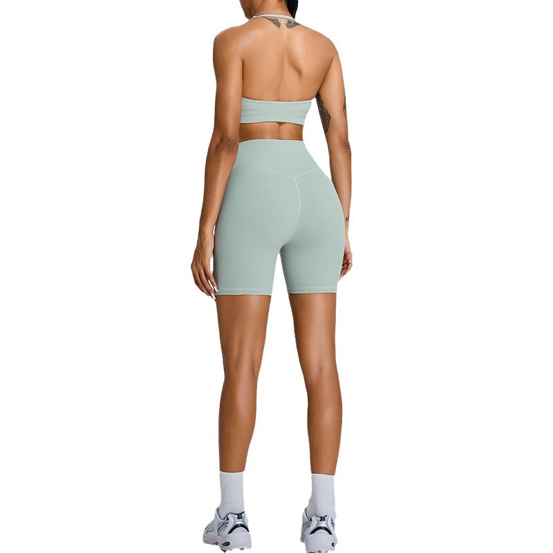 Verano nuevo estilo desnudo traje de ropa de yoga pantalones cortos de yoga de cintura alta para mujer ropa deportiva para correr