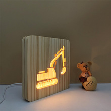挖掘机3d小夜灯新款木质灯 创意摆件礼品台灯 卧室装饰床头灯DIY