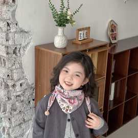 秋冬新款加厚儿童围巾卡通图案潮宝宝三角巾男女童百搭围脖